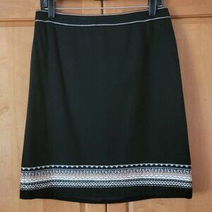Ann Taylor LOFT Black Wool Blend Knee-Length Skirt with Embroidered Hem - 8